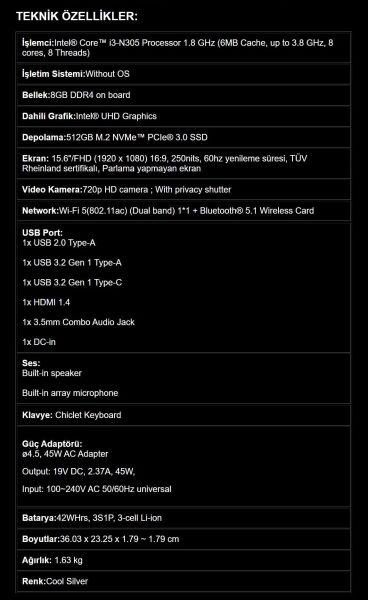 ASUS Vivobook Go 15 E1504GA-NJ340 DİZÜSTÜ BİLGİSAYAR