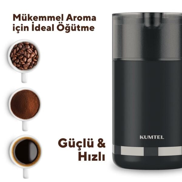 KUMTEL HCG-01 ELEKTRİKLİ KAHVE ÖĞÜTME MAKİNESİ Black (Siyah)